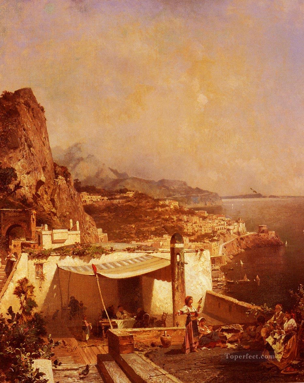 アマルフィ ゴルフェ デ サレルヌの風景 フランツ リヒャルト ウンターベルガー油絵